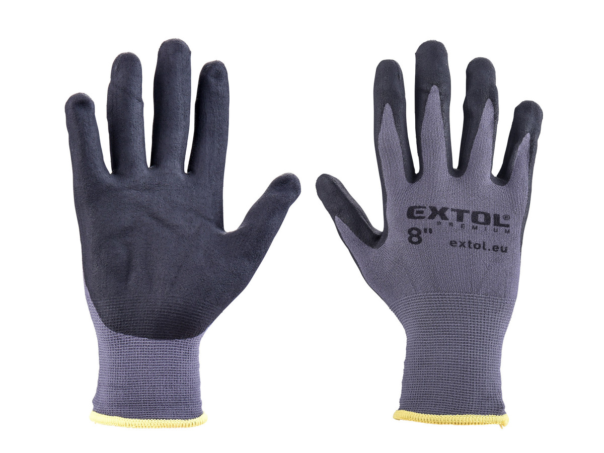 Extol Premium 8856680 rukavice nylonové, bezešvé, polomáčené v nitrilu, velikost 8