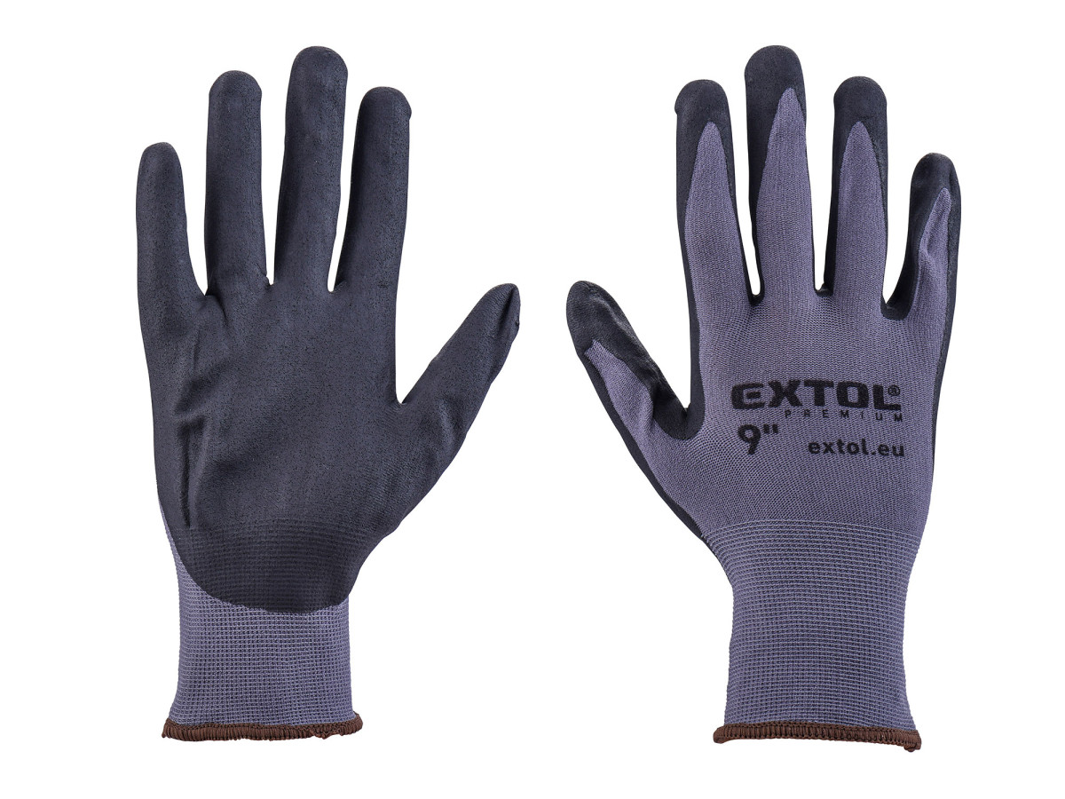 Extol Premium 8856681 rukavice nylonové, bezešvé, polomáčené v nitrilu, velikost 9