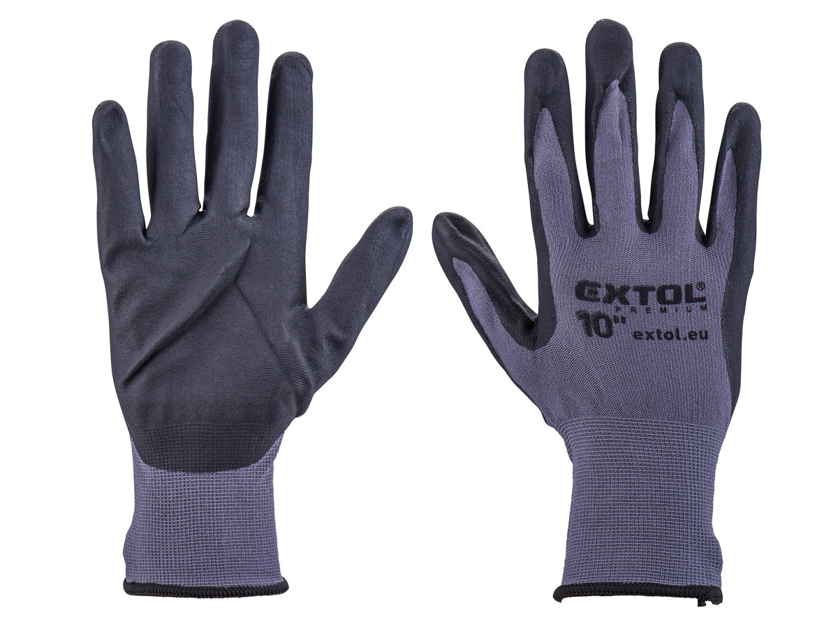 Extol Premium 8856682 rukavice nylonové, bezešvé, polomáčené v nitrilu, velikost 10