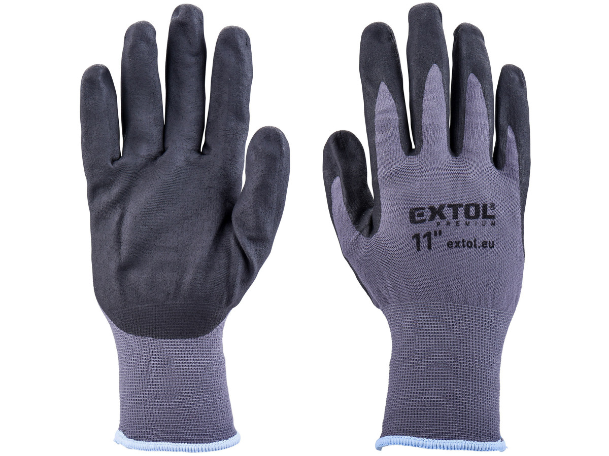 Extol Premium 8856683 rukavice nylonové, bezešvé, polomáčené v nitrilu, velikost 11