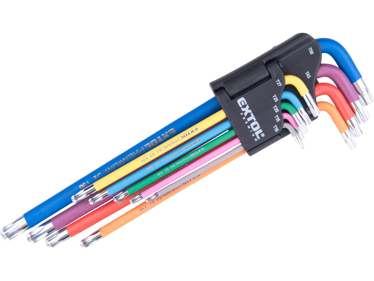 Fortum 8819416 L-klíče TORX prodloužené barevné, sada 9ks, s kuličkou, T10-50, S2