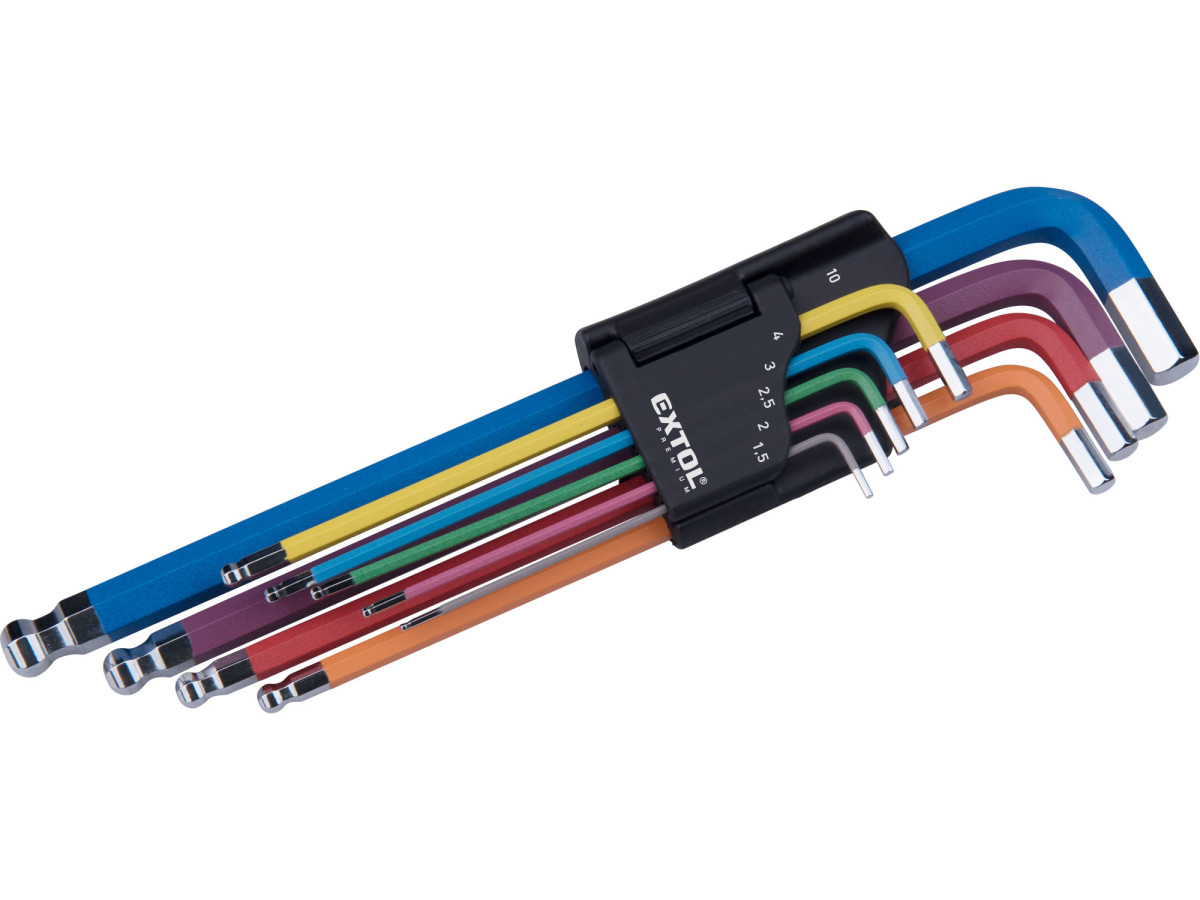 Fortum 8819316 L-klíče IMBUS prodloužené barevné, sada 9ks, s kuličkou, 1,5-10mm, S2, EXTOL PREMIUM