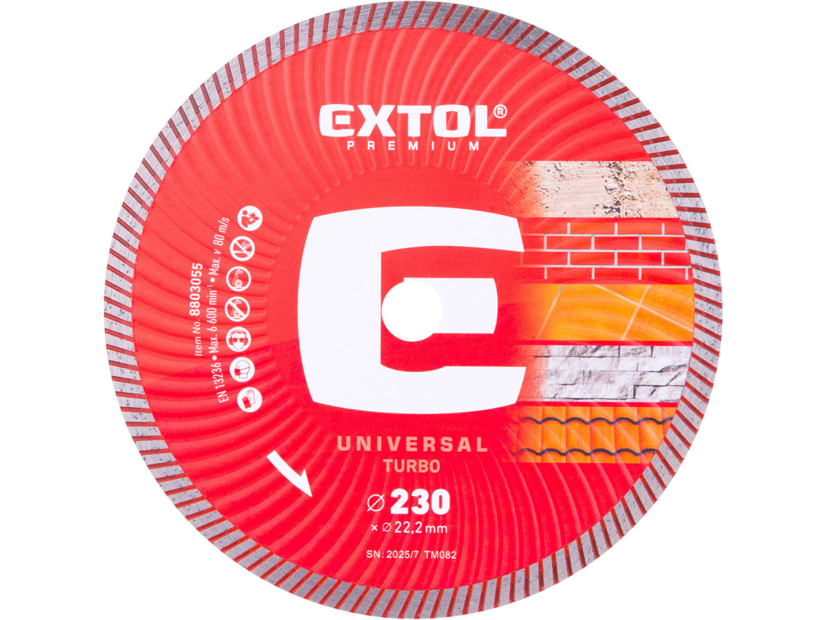 Extol Premium 8803055 kotouč diamantový řezný, turbo - suché i mokré řezání, O 230x22,2x2,6mm
