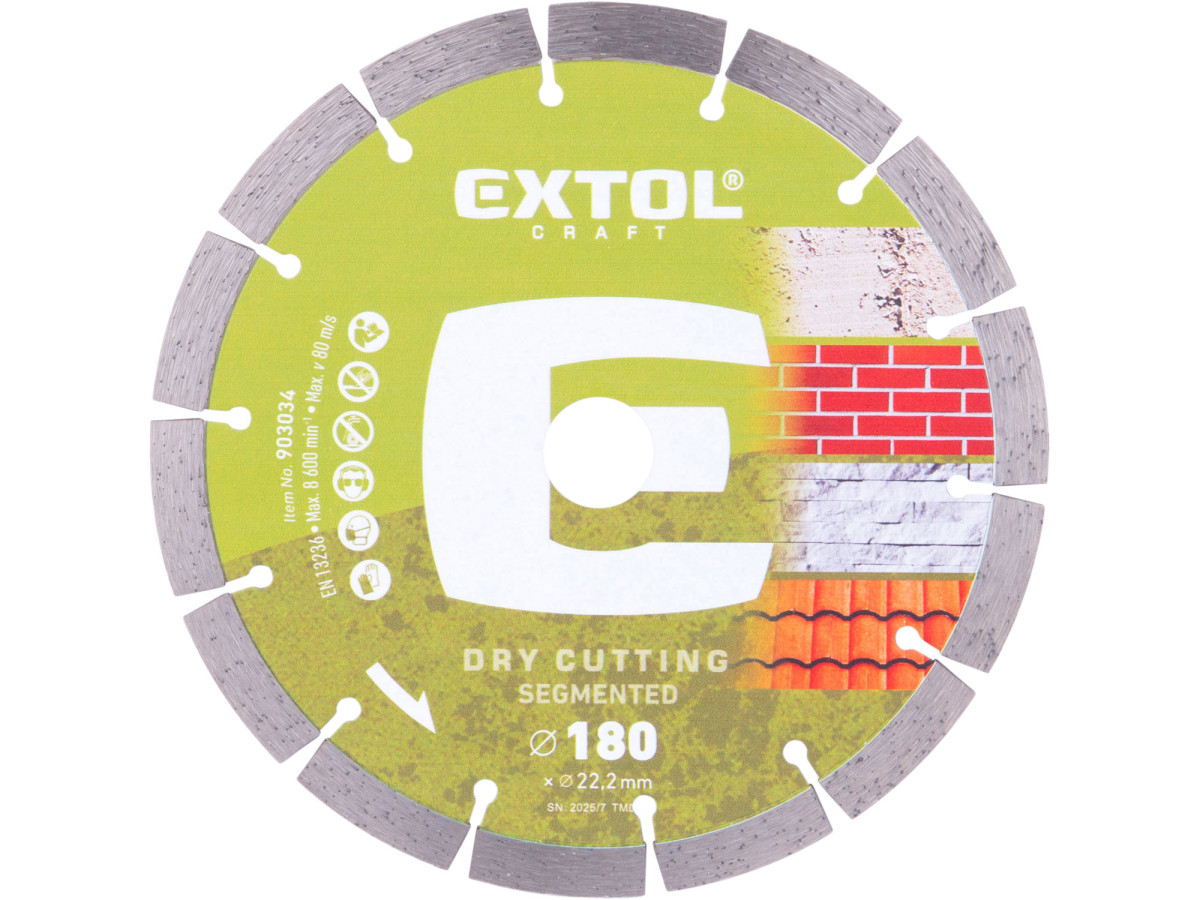 Extol Craft 903034 kotouč diamantový řezný segmentový - suché řezání, O 180x22,2x2,4mm