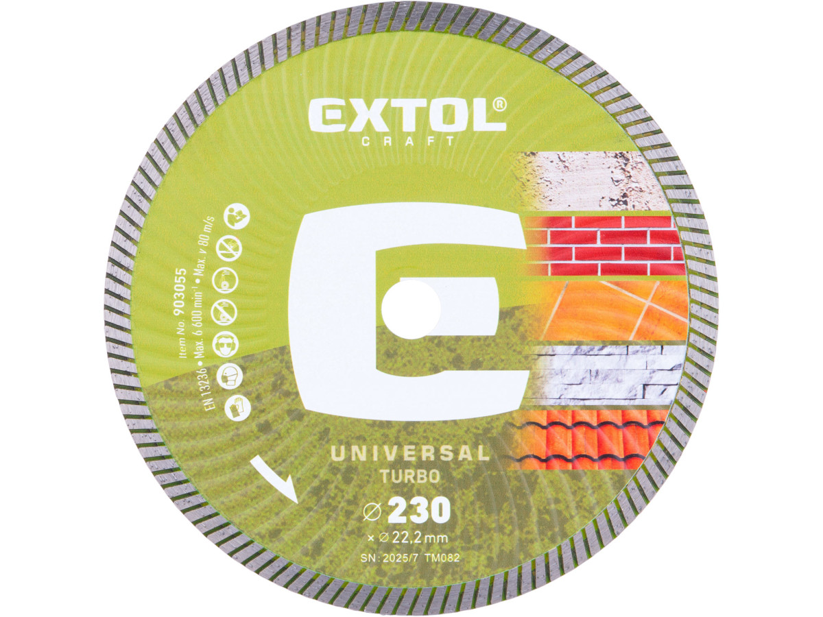 Extol Craft 903055 kotouč diamantový řezný, turbo - suché i mokré řezání, O 230x22,2x2,6mm