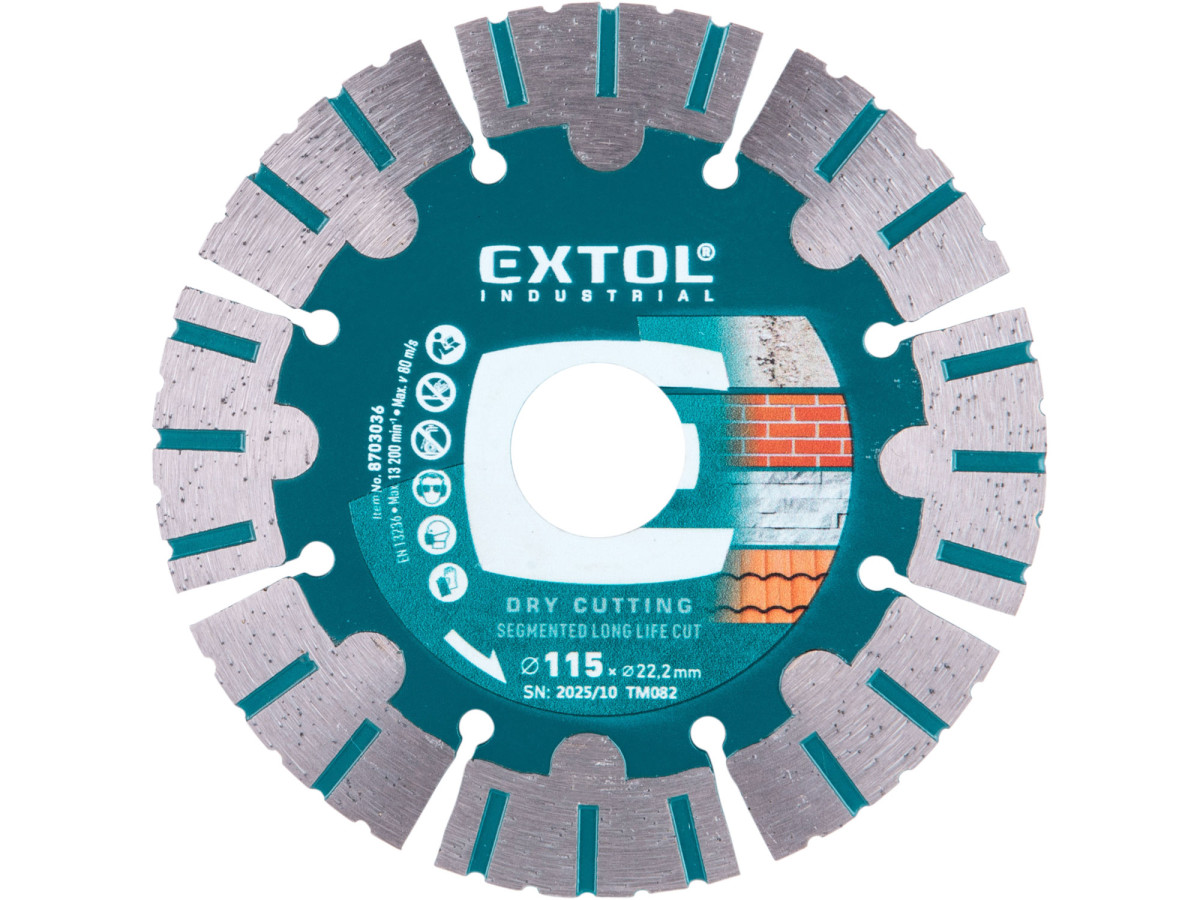 Extol Industrial 8703036 kotouč diamantový řezný segmentový Long Life Cut, suché řezání, O 115x22,2x1,8mm
