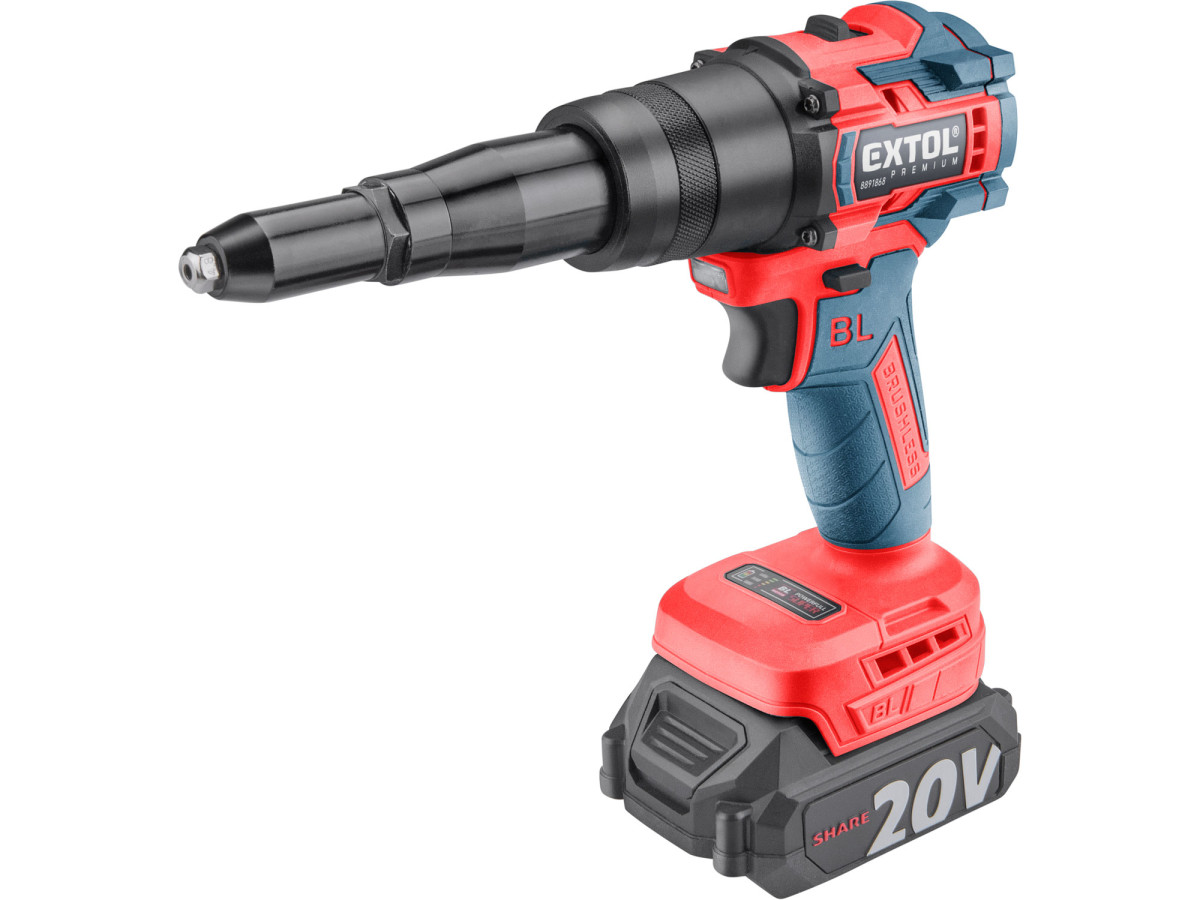 Extol Premium 8891868 pistole nýtovací aku SHARE20V, BRUSHLESS, 2Ah