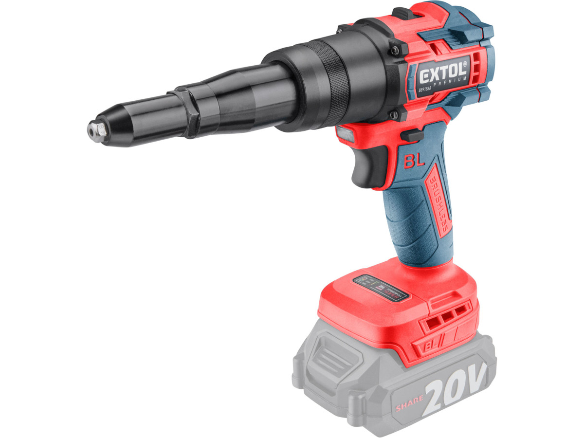 Extol Premium 8891869 pistole nýtovací aku SHARE20V, BRUSHLESS, bez baterie a nabíječky
