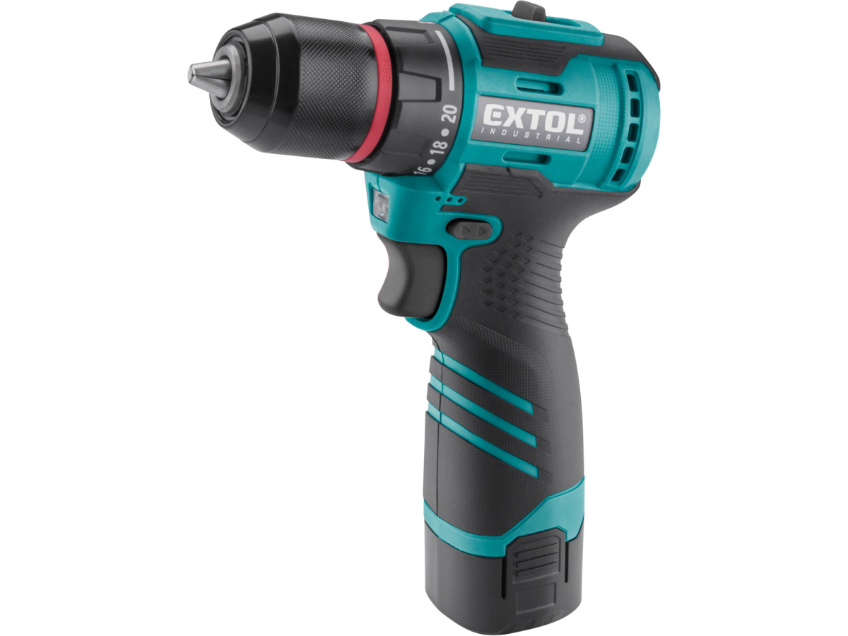 Extol Industrial 8791152 EC12 vrtací šroubovák aku, BRUSHLESS, 16V Li-ion, 2×2Ah