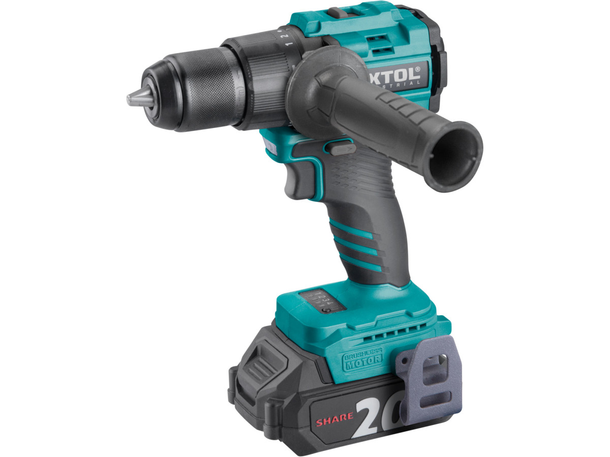 Extol Industrial 8791806 vrtací šroubovák aku s příklepem SHARE20V, 70Nm, BRUSHLESS, 2Ah