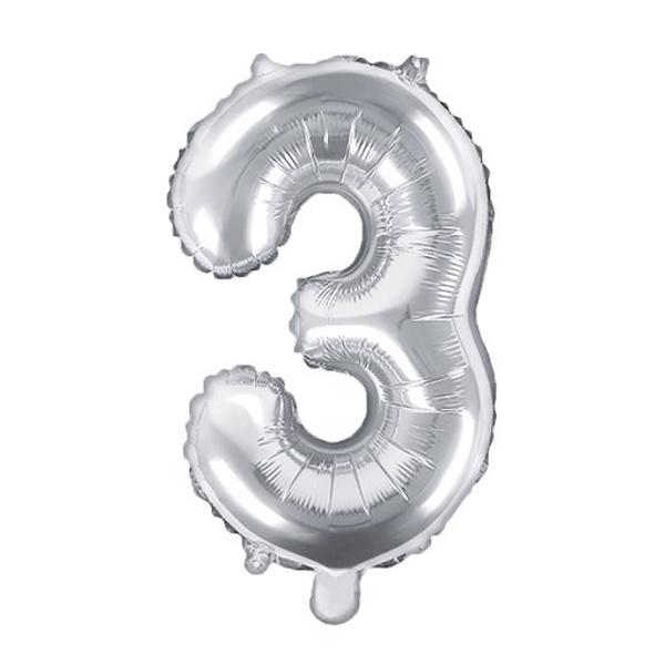 Foliový stříbrný balónek číslice 3, 35 cm