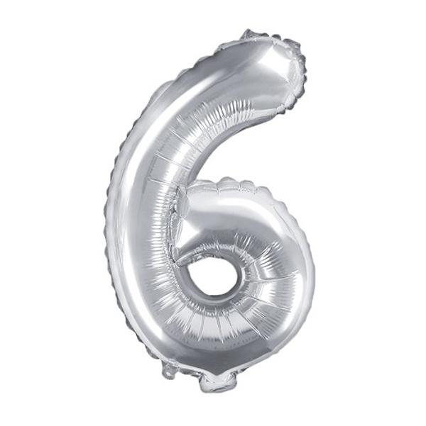 Foliový stříbrný balónek číslice 6, 35 cm