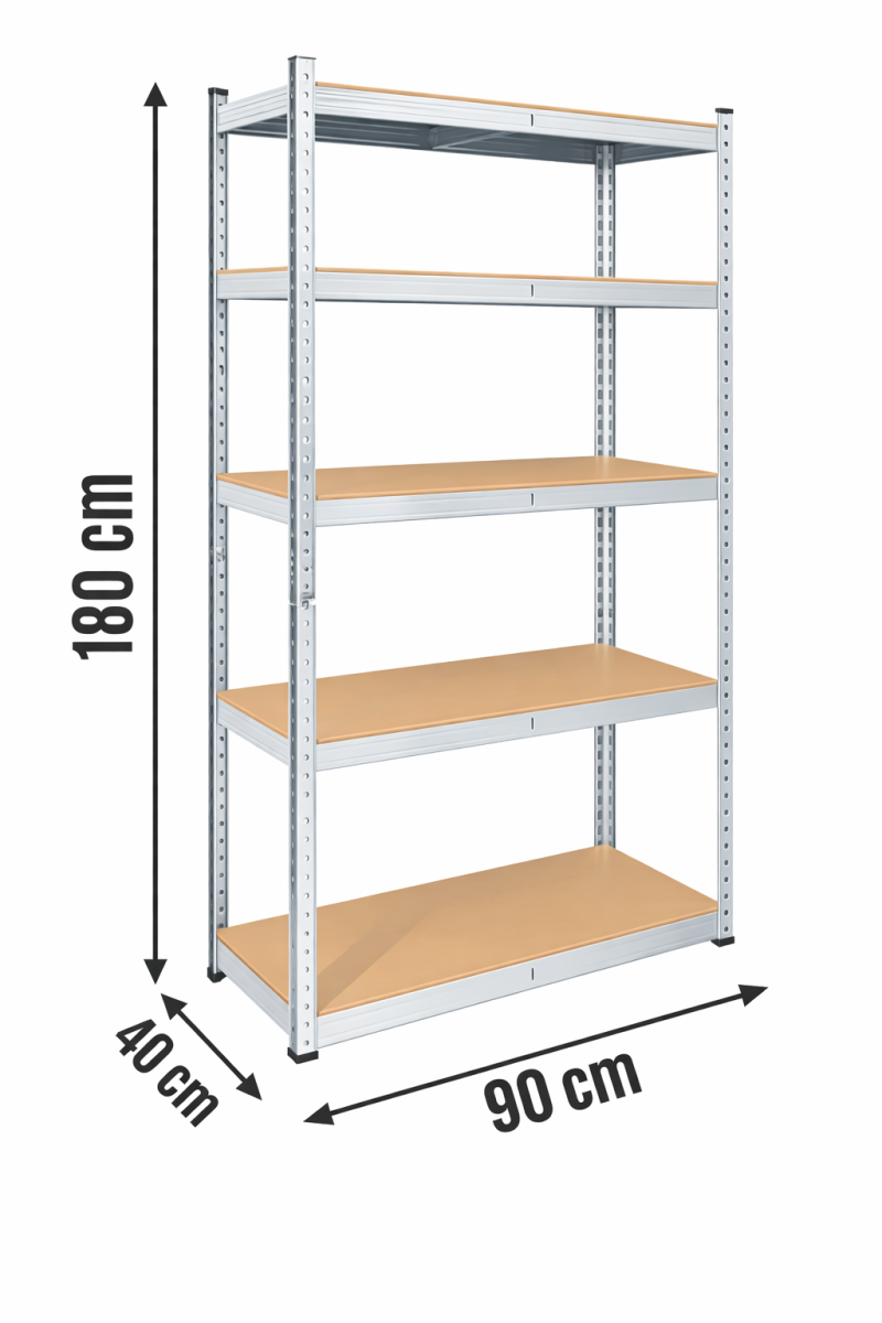 Kovový skladový regál 875 kg – 180 × 90 × 40 cm, 5 polic